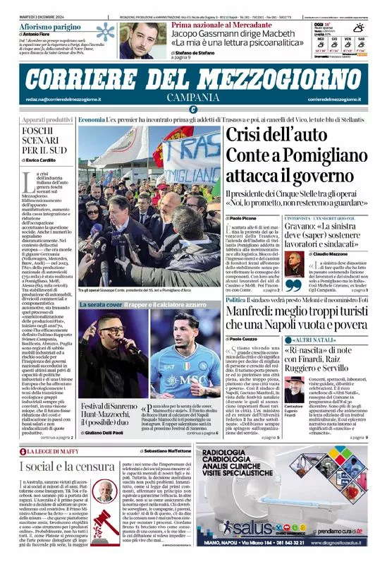 Prima-pagina-corriere del mezzogiorno-del-2024-12-03